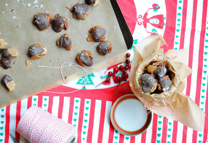 Caramel Pecan Turtles with Dark Chocolate and Sea Salt Hottie Biscotti