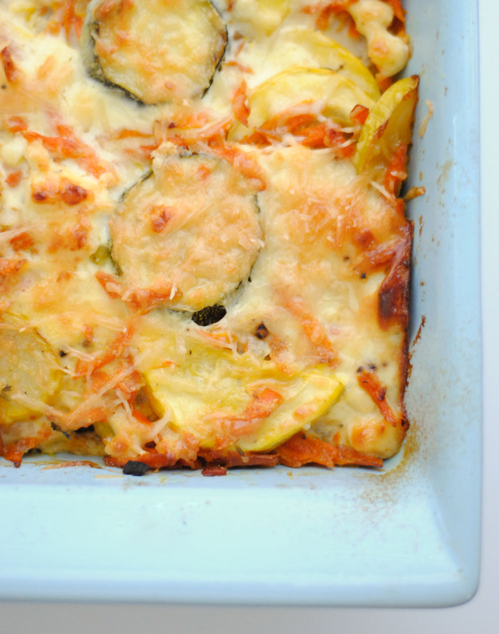 Squash and Carrot Casserole with Feta and Parmesan Hottie Biscotti